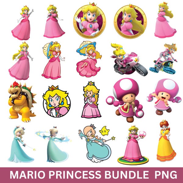 Mario Princess Clipart Bundle: Peach, Daisy, Rosalina (PNG)