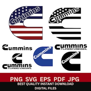 May include: A collection of Cummins logos in various styles. Some logos feature the American flag design, while others are in black and white, blue, or solid black. The text "Cummins" is prominently displayed in a stylized font. The bottom of the image includes file type information.