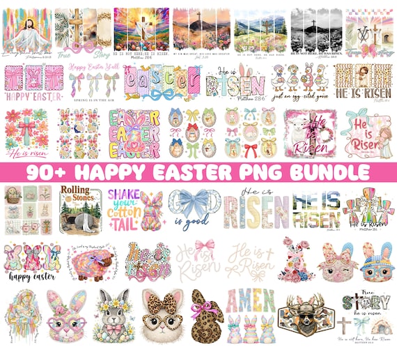 90+ Happy Easter Bundle Png, Easter Png, Retro Easter Png, Easter Bunny Png, Easter Coquette Png, Floral Spring Png, Brushstroke Easter Png