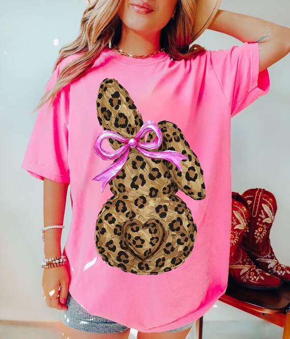 Happy Easter Bunny Png, Oil Paint Leopard Bunny Png, Coquette Easter Bunny Png, Pink Bow Bunny Png