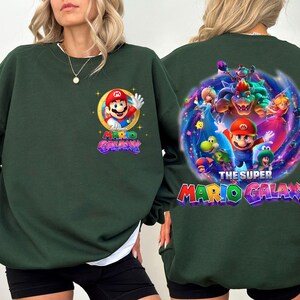 Custom Video Game Character Shirt, Personalized Galaxy Adventure Tee, Super Mario Galaxy Inspired Sweatshirt, Retro Gamer Family Trip Gift image 5