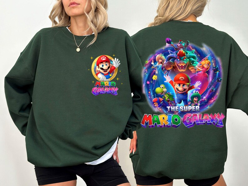 Custom Video Game Character Shirt, Personalized Galaxy Adventure Tee, Super Mario Galaxy Inspired Sweatshirt, Retro Gamer Family Trip Gift image 5