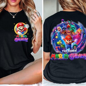 Custom Video Game Character Shirt, Personalized Galaxy Adventure Tee, Super Mario Galaxy Inspired Sweatshirt, Retro Gamer Family Trip Gift image 4