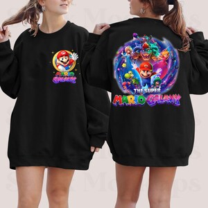 Custom Video Game Character Shirt, Personalized Galaxy Adventure Tee, Super Mario Galaxy Inspired Sweatshirt, Retro Gamer Family Trip Gift image 7