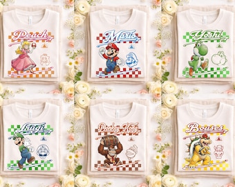 Retro Nintendo Character T-Shirt, Mario Luigi Yoshi Peach Bowser Donkey Kong Tee, Vintage Gamer Shirt, Trend Shirt Cartoon