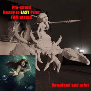 Disney Ariel on a giant crab Pre-cuted EASY PRINT model