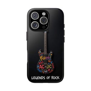 Custodia per telefono con motivo a chitarra Legends of Rock, compatibile con iPhone, Samsung, Google Pixel, cover colorata in stile musicale