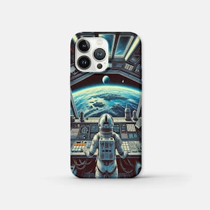 Spaceship Cockpit Phone Case, Retro Sci-Fi Astronaut Art Cover for iPhone Samsung Pixel, Earth View Space Design