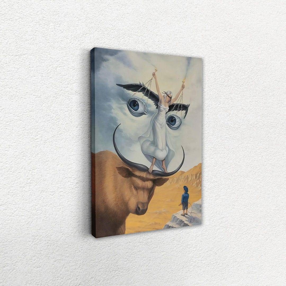 Surreal Angel and Bull, Fantasy Art Canvas, Mythological Composition ...