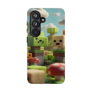 Sött Pixel World-telefonskal, estetisk design i blockstil, färgglatt spelinspirerat iPhone-skal för Samsung Pixel