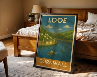 Looe Cornwall Travel Poster | Vintage Coastal Wall Art | British Seaside Print | Instant Digital Download