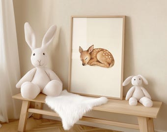 Sleeping Deer Watercolor Print: Woodland Nursery Art (Digital Download)