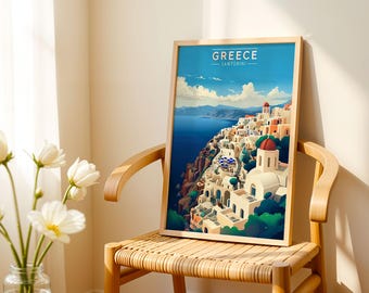 Santorini Greece Digital Art Print – Printable Travel Poster | Instant Download | Mediterranean Wall Art PDF