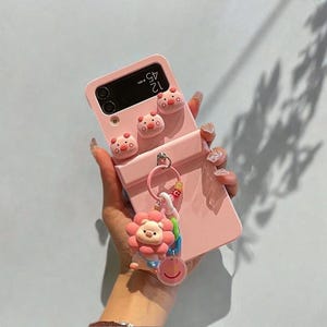 Funda protectora con bisagra de cadena y pulsera de cerdo para Samsung Galaxy Z Flip 3, 4, 5 y 6
