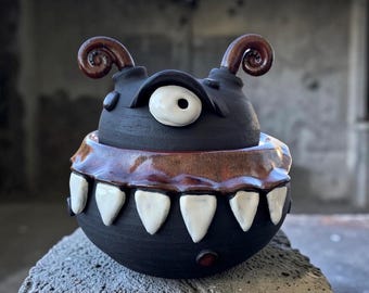 Keramikdose , Teedose, Krimskramsdose, Monsterdose