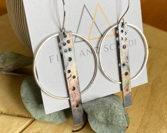 Silver Circle and Copper Earrings