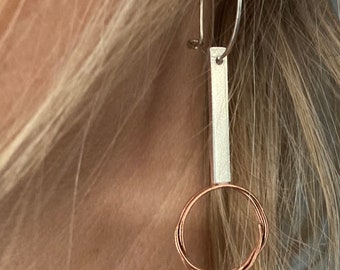 Silver copper wire drop earrings