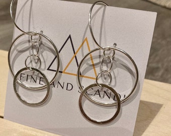 Multi Hoop Drop Sterling Silver Earrings