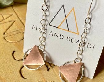 Triangle on Circle Chain Drop Earrings