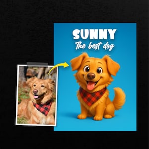 Portrait de chien 3D personnalisé - Illustration d'animal de compagnie en dessin animé avec nom - Cadeau personnalisé pour les propriétaires de chiens et les amateurs d'animaux de compagnie