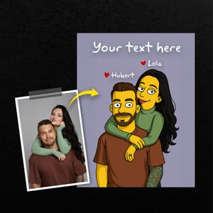 Simpson Style Couple Portrait – Personalized Cartoon Drawing with Names – Custom Gift for Anniversary or Valentine’s Day