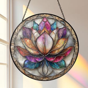 Stained Glass Boho Look Lotus Suncatcher, Bohemian Floral Decor, Yoga Inspired Gift, Mystical Home Accent, Boho Lotus Flower Gift
