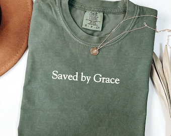 Saved by Grace Comfort Color Shirt, Boho Inspirational Christian Clothing, Religious Shirt, Faith-based Graphic Tee,