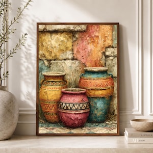 Ceramic Pottery Wall Art, Vintage Ceramic Poster, Antique Still Life Canvas, Southwestern Vase Print, Best Selling Dining Room Decor Gift