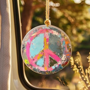 Boho Peace Sign Ornament Decor, Boho Hippie Car Charm, Hanging Ceramic Ornament, Peace Sign Boho Gift, New Age Zen Gift, Hippy Peace Sign