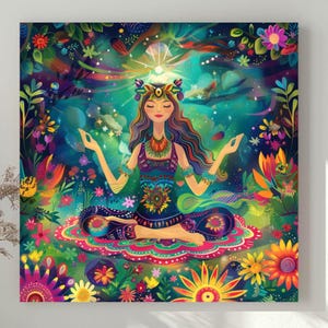 Boho Hippie Yoga Woman Canvas Wall Art, Hippie Life, Hippie Art, Yoga Gift for Her, Feminine Boho Art, Yoga Dorm Decor