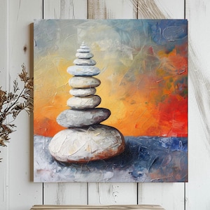 Zen Stacked Rocks Canvas Art, Minimalist Zen Meditation Wall Decor, Tranquil Balance Stone Artwork, Calming Zen Home Decor, Yoga Room Art
