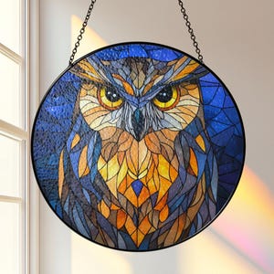 Boho Stained Glass Look Owl Suncatcher, Acrylic Owl Window Art, Oel Lover Gift ,Whimsical Boho Nature Gift
