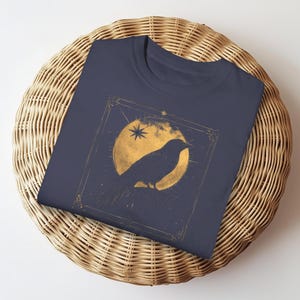 Celestial Raven Shirt Comfort Colors, Vintage Gothic Crow T-Shirt, Mystic Moon Graphic Tee, Occult Bird Aesthetic Dark Art Shirt image 3