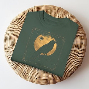 Celestial Raven Shirt Comfort Colors, Vintage Gothic Crow T-Shirt, Mystic Moon Graphic Tee, Occult Bird Aesthetic Dark Art Shirt image 6