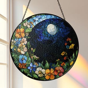 Boho Gift Crescent Moon Suncatcher, Stained Glass Look Window Hanging, Acrylic Sun Catcher, Boho Celestial Decor, Mystical Moon Gift For Her