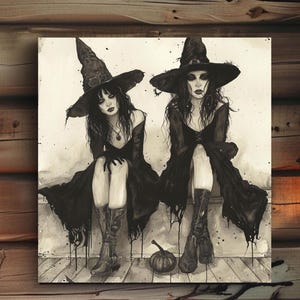 Cowgirl Witch Wall Art Print, Halloween Witches Art Poster, Pagan Decor, Dark Academia Gothic Canvas, Witchy Wall Art