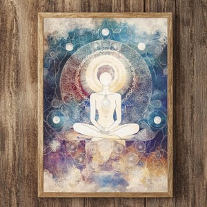 Boho Meditation Wall Art, Boho Yoga Print, Wooden Framed Yoga Canvas, Bohemian Spiritual Decor, Boho Gift, Yoga Gift Idea