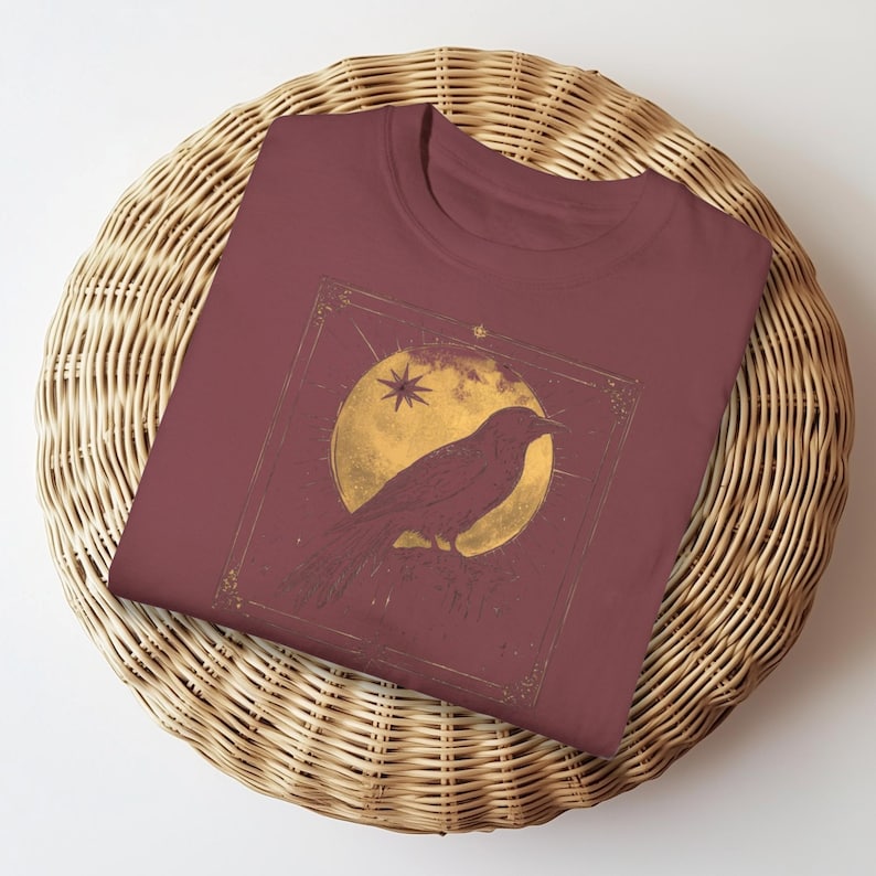 Celestial Raven Shirt Comfort Colors, Vintage Gothic Crow T-Shirt, Mystic Moon Graphic Tee, Occult Bird Aesthetic Dark Art Shirt image 5