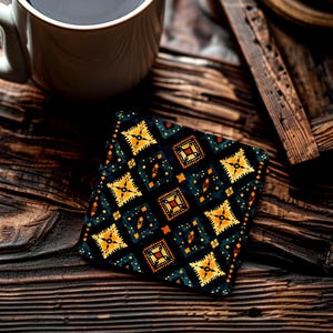 Boho Ethnic Coasters Set of 4, Bohemian Coasters Set with Cork Bottom, 4&quot;x4&quot; Square Coasters for Coffee Table, Rustic Home Decor Gift