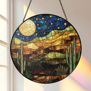 Desert Boho Suncatcher, Cactus Suncatcher, Stained Glass Look, Acrylic Window Art, Boho Home Decor, Succulent Gift Idea, Sunny Plant Charm