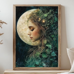 Boho Moon Goddess Canvas Art, Boho Mystical Art Print, Boho Decor, Boho Gift
