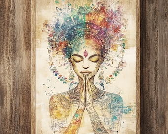 Arte de parede da Deusa Sagrada Boho, Tela Espiritual Boho, Impressão de Arte da Deusa Boho, Impressão do Divino Feminino, Decoração Mística Feminina, Presentes Boho