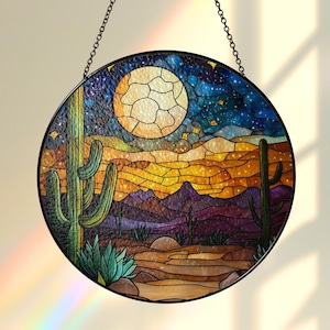 Boho Gift Cactus Desert Suncatcher, Stained Glass Look Window Hanging, Acrylic Sun Catcher, Boho Southwest Decor, Succulent Gift,