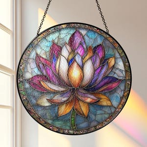 Mystical Boho Lotus Suncatcher, Stained Glass Look, Boho Acrylic Hanging, Spiritual Flower Window Charm, Boho Gifts, Yoga Inspired Decor