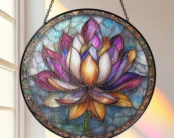 Mystical Boho Lotus Suncatcher, Stained Glass Look, Boho Acrylic Hanging, Spiritual Flower Window Charm, Boho Gifts, Yoga Inspired Decor