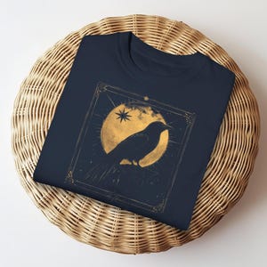 Celestial Raven Shirt Comfort Colors, Vintage Gothic Crow T-Shirt, Mystic Moon Graphic Tee, Occult Bird Aesthetic Dark Art Shirt image 4