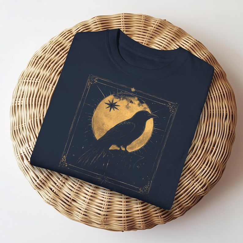 Celestial Raven Shirt Comfort Colors, Vintage Gothic Crow T-Shirt, Mystic Moon Graphic Tee, Occult Bird Aesthetic Dark Art Shirt image 4