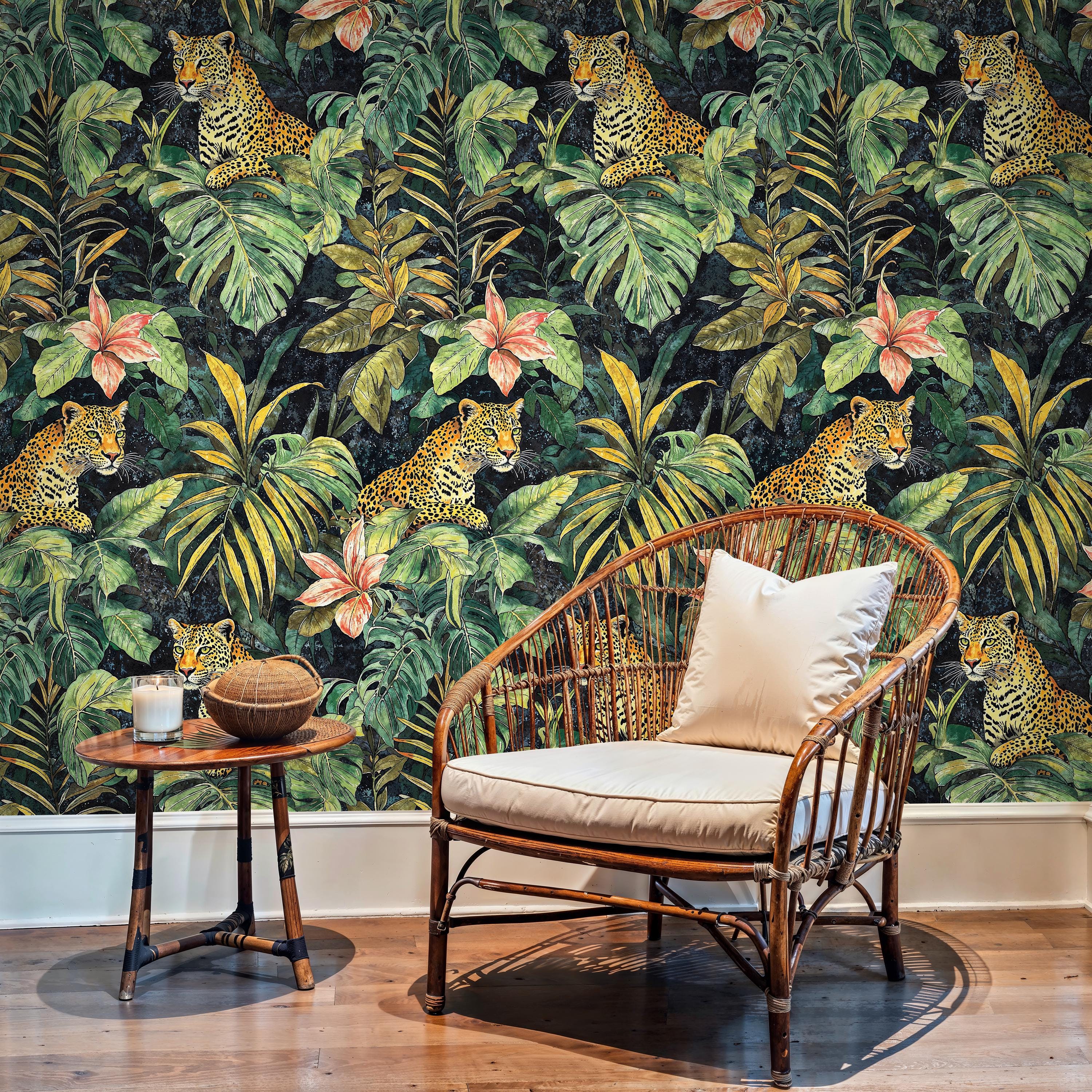 Leopard Jungle Botanical Wallpaper Peel and Stick, Exotic Palm Leaves ...