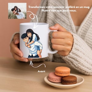 Mug personnalisé style dessin animé – Cadeau original pour couple, famille ou amis – Tasse photo personnalisée – LIVRAISON GRATUITE