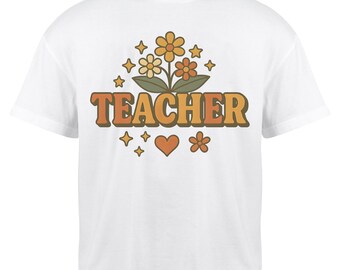Retro Teacher PNG: Floral Groovy Sublimation Design - Digital Download